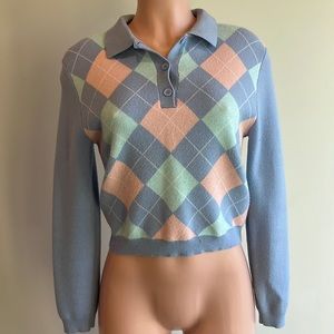 BTFL-Life Argyle Plaid Knit Top Purple Small